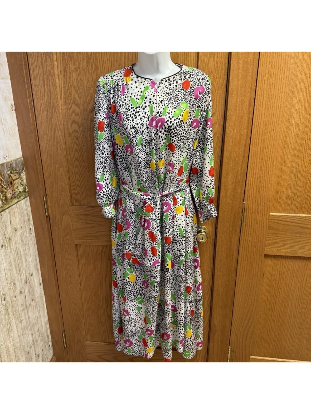 Vtg David Brown For Saks Fifth Avenue Abstract Print Long Dress - Small